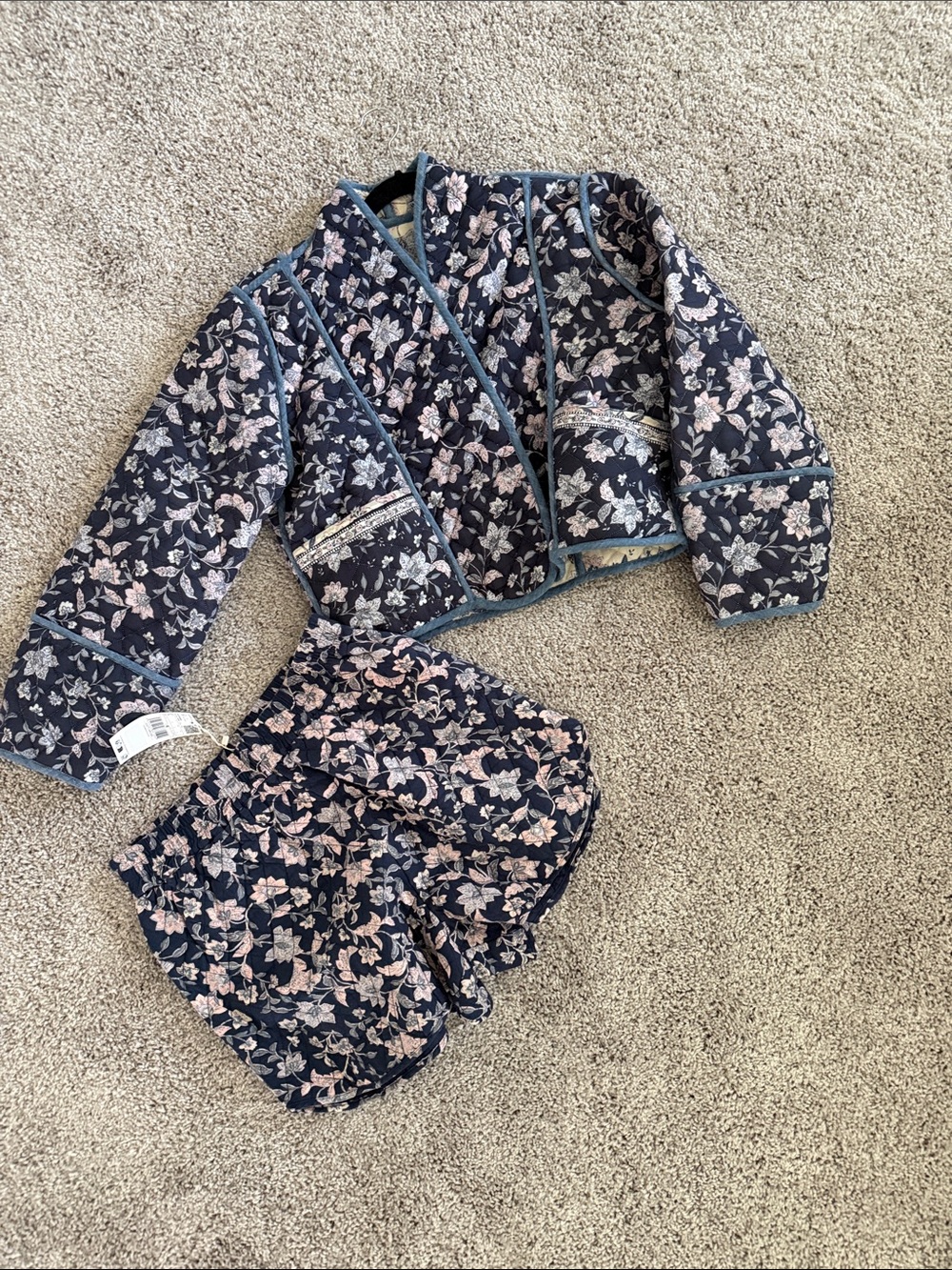 Mango Navy Floral Quilted Jacket and Shorts Set